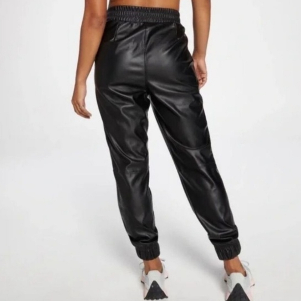 CALIA Women's Black Faux Leather High Rise Joggers MED NWT Whimsygoth Travel - Picture 4 of 15